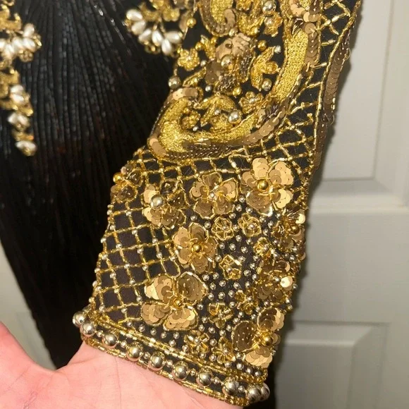 Naeem Khan Riazee Nights 80s X Open Back Slit Leg Pure Silk Long Sleeve Gown VTG - Picture 11 of 16